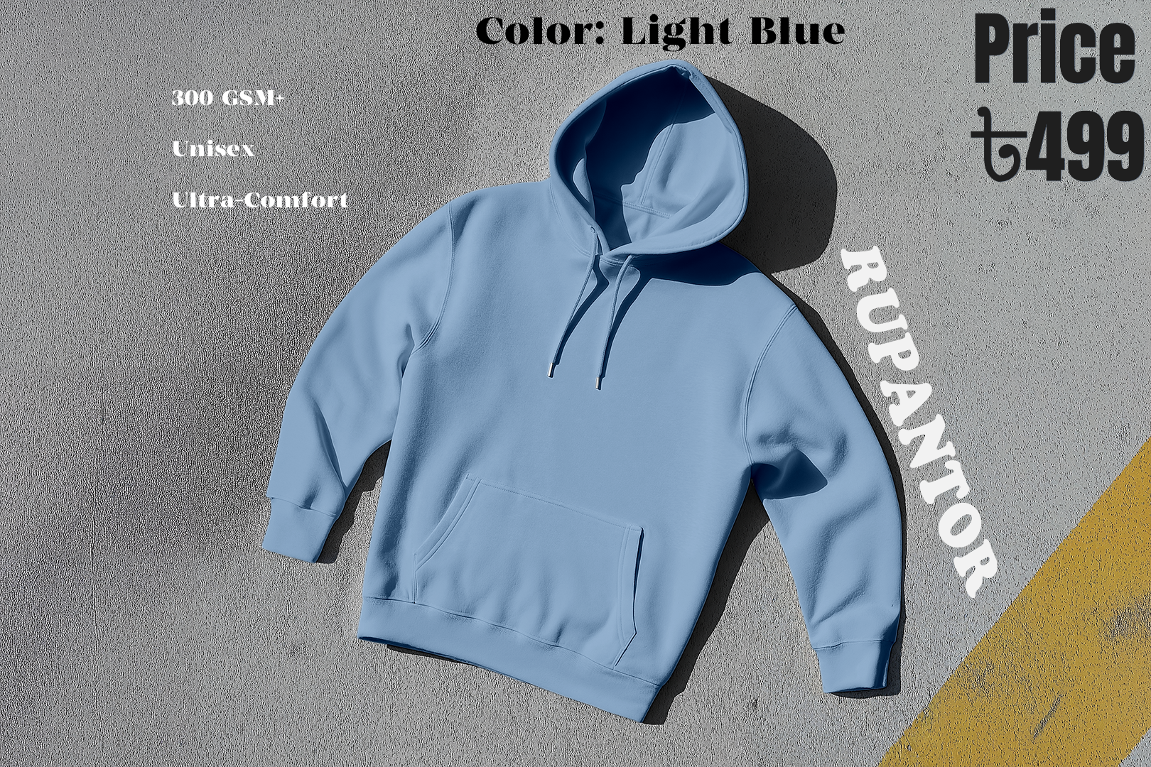 Light Blue Solid Hoodie