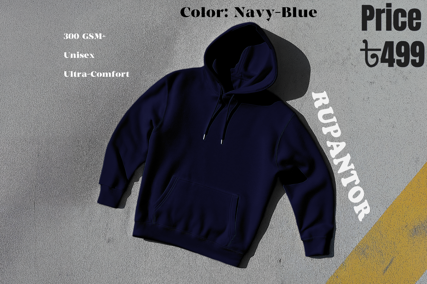 Navy Blue Solid Hoodie